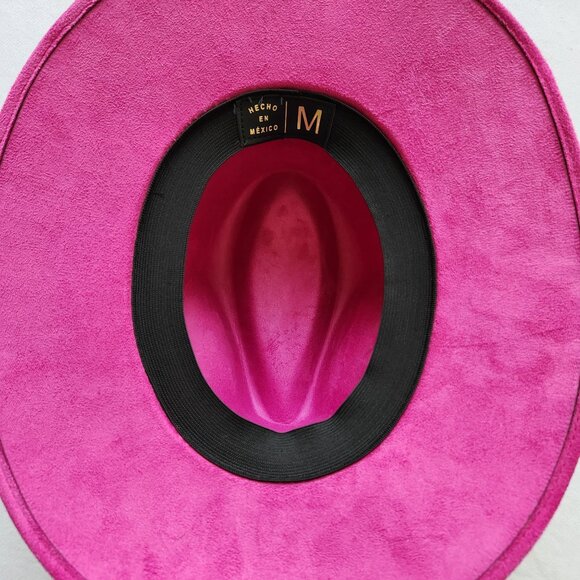Fuschia Pink Suede Wide-Brim Rancher Fedora Hat Mexico Boho Rodeo Western Pretty - Picture 4 of 7